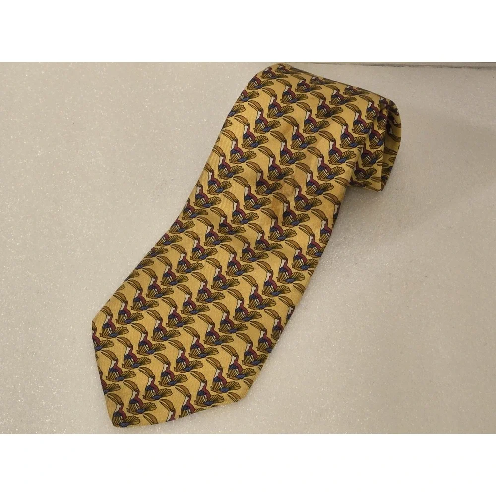 Paul Frederick All Silk Necktie Pelican Bird Yellow 58